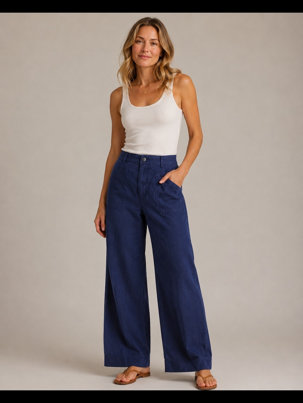 Anthropologie Mauve The Colette Wide Leg Linen Blend Pants Navy Size 32